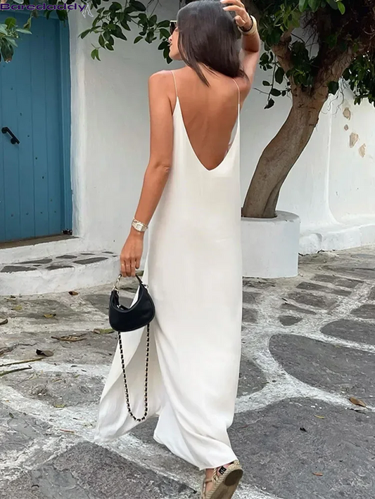 Summer Women Backless Sling Midi Dress