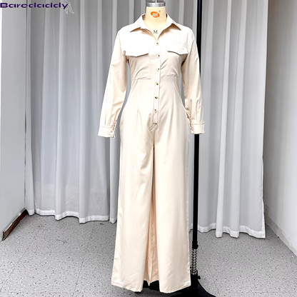 Women Single Breasted Button Nipped Jumpsuit