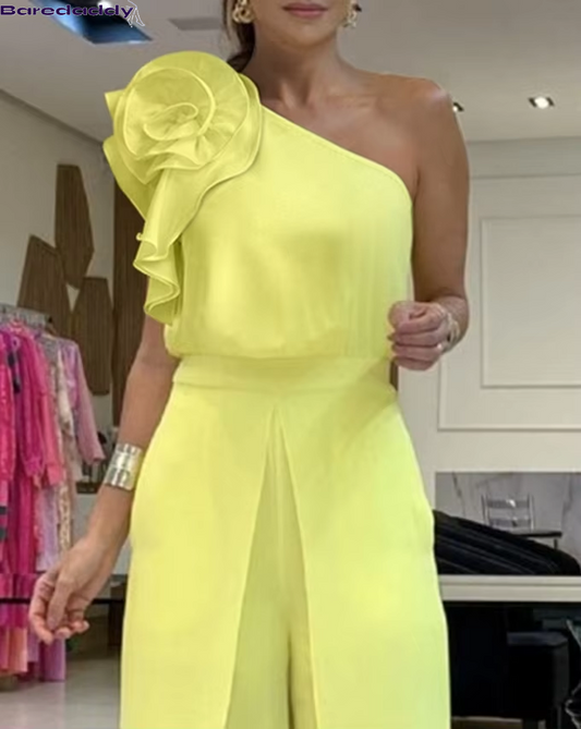 Women's One shoulder yellow Jumpsuit