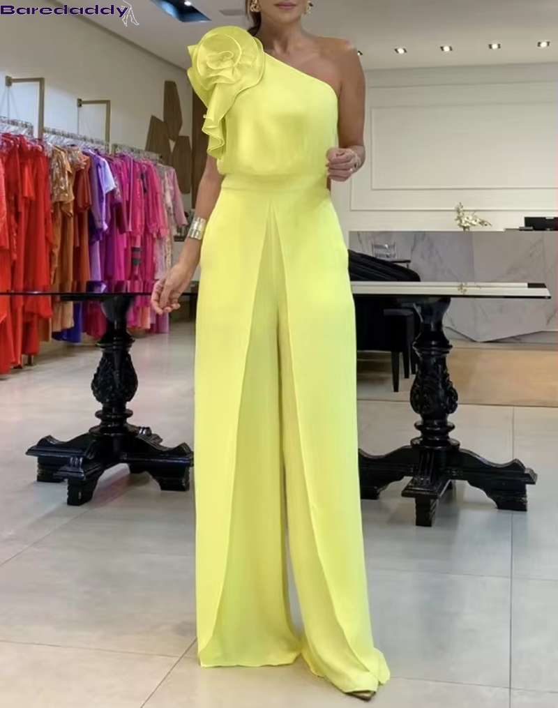 Women's One shoulder yellow Jumpsuit