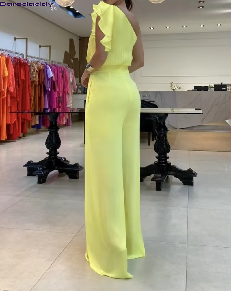 Women's One shoulder yellow Jumpsuit