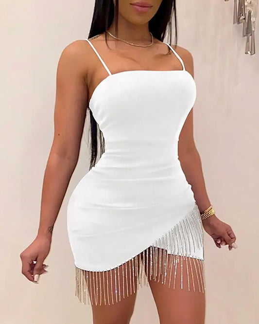 Woman Tassel Split Sleeveless Bodycon Dress