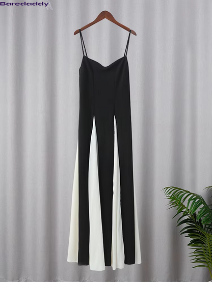 Elegant Black White Contrasting Women Sling Dress